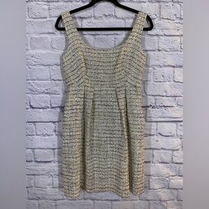 Milly New York Tweed Fit Flare Sheath Holiday Dress Cream/Gold Sleeveless Size 4